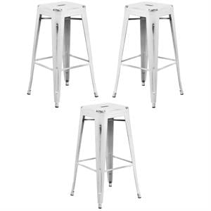 Home Square 30&quot Metal Backless Bar Stool in Distressed White - Set of 3
