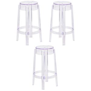 Home Square 26&quot Backless Transparent Counter Stool in Clear - Set of 3