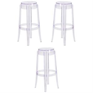 Home Square 30&quot Backless Transparent Bar Stool in Clear Finish - Set of 3