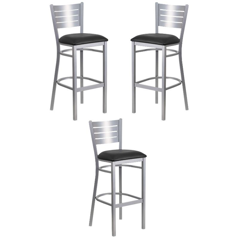 Home Square Vinyl Upholstered Bar Stool in Black and Silver - Set of 3