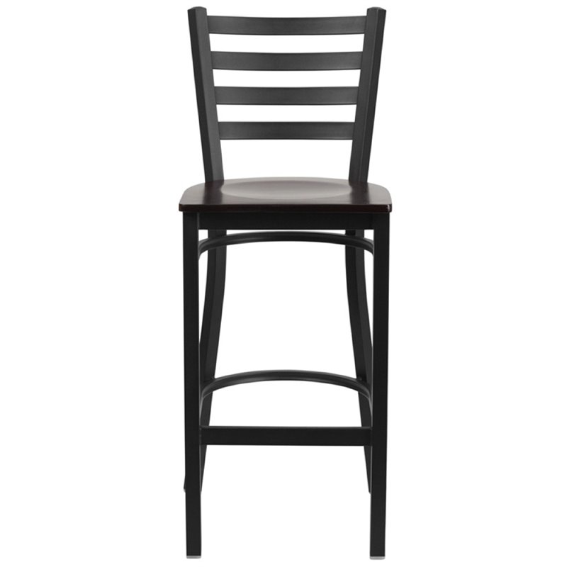 Home Square Metal Restaurant Bar Stool in Black & Walnut - Set of 3