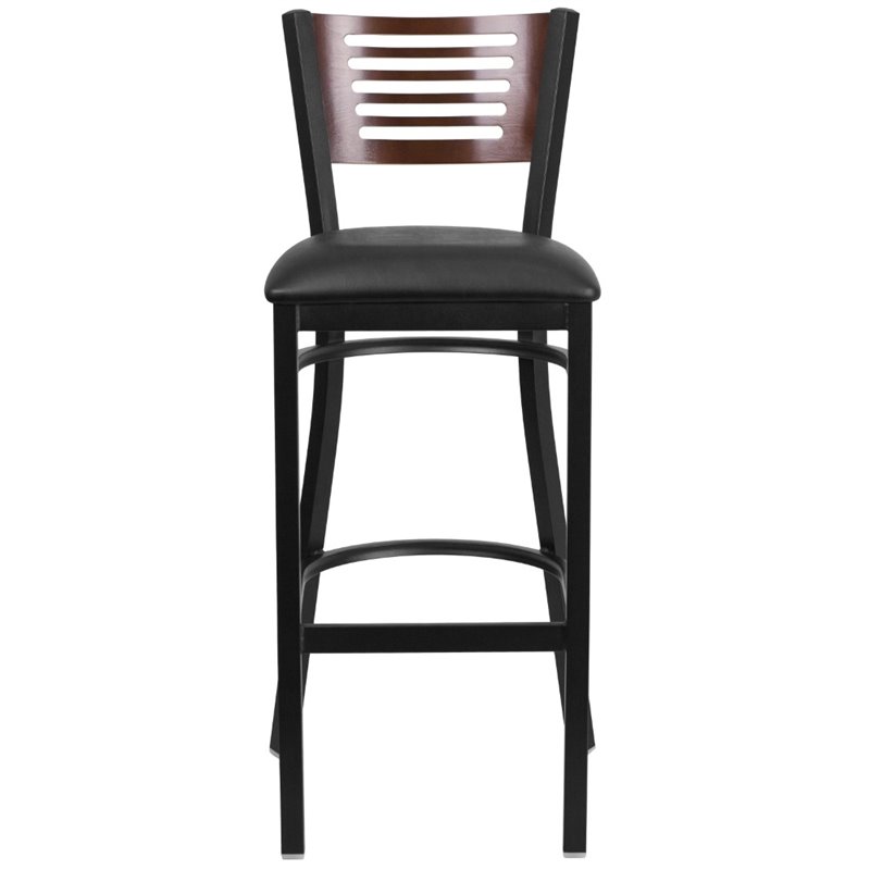 Home Square Restaurant Bar Stool in Black and Walnut - Set of 3