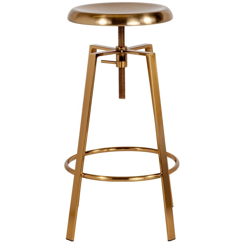 Home Square Toledo Metal Adjustable Bar Stool in Gold - Set of 3