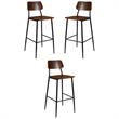 Home Square Rustic Steel Frame Wooden Bar Stool in Mahogany - Set of 3
