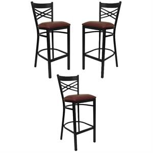 Home Square 31&quot Black Back Metal Bar Stool in Burgundy - Set of 3