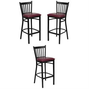 Home Square 30&quot Black Back Metal Bar Stool in Burgundy - Set of 3