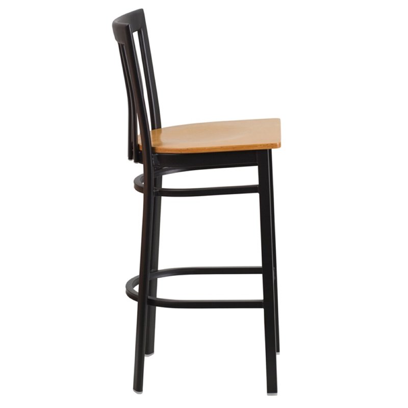 Home Square Metal Restaurant Bar Stool in Black & Natural Finish - Set of 3