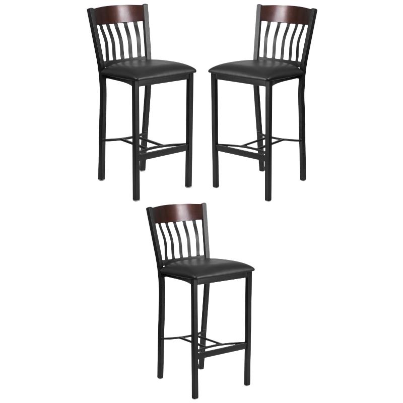 Home Square Wooden Restaurant Bar Stool in Black Finish - Set of 3