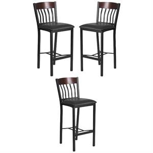 Home Square Wooden Restaurant Bar Stool in Black Finish - Set of 3