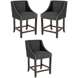 Home Square Carmel 24&quot Upholstered Counter Stool in Black - Set of 3
