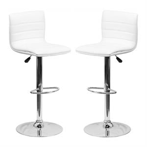 Home Square 25&quot to 33&quot Striped Bar Stool in White with Chrome Base - Set of 2