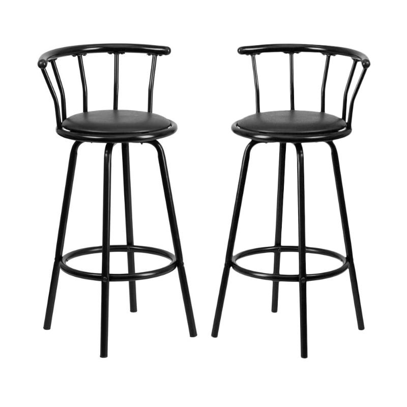 Home Square Metal Crown Back Swivel Stool in Black - Set of 2