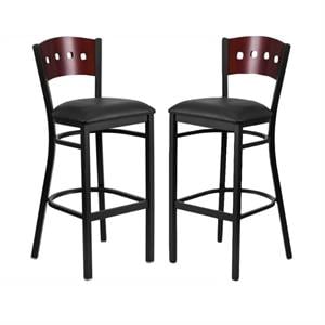 Home Square 32&quot Upholstered Bar Stool in Mahogany and Black - Set of 2