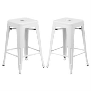 Home Square 24&quot Metal Backless Counter Stool in White - Set of 2