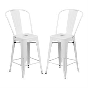 Home Square 24&quot Metal Counter Stool in White Finish - Set of 2