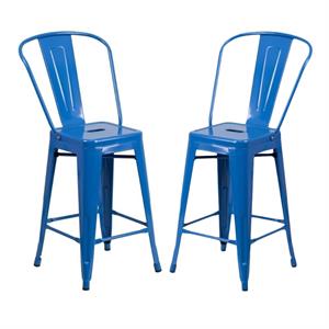 Home Square 24&quot Metal Counter Stool in Blue Finish - Set of 2
