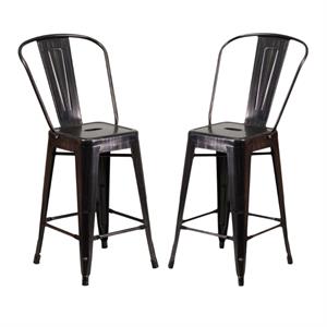 Home Square 24&quot Metal Counter Stool in Black & Antique Gold - Set of 2