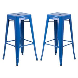 Home Square 30&quot Backless Metal Bar Stool in Blue Finish - Set of 2
