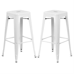 Home Square 30&quot Metal Backless Bar Stool in White - Set of 2