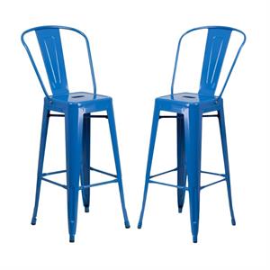 Home Square 30&quot Metal Steel Bar Stool in Blue Finish - Set of 2
