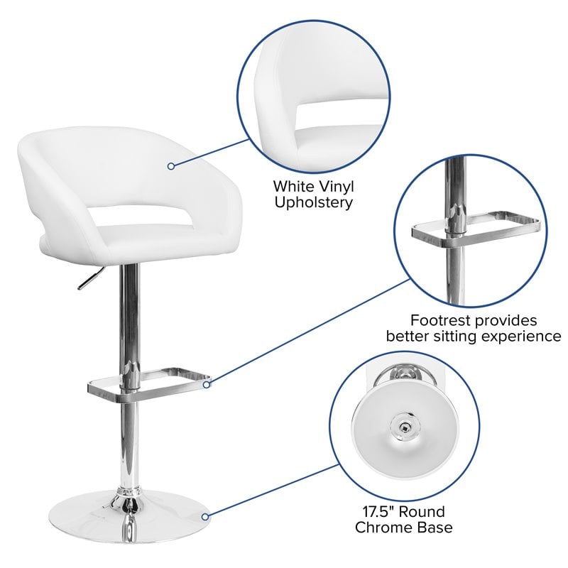 Home Square Adjustable Swivel Bar Stool in White Finish - Set of 2