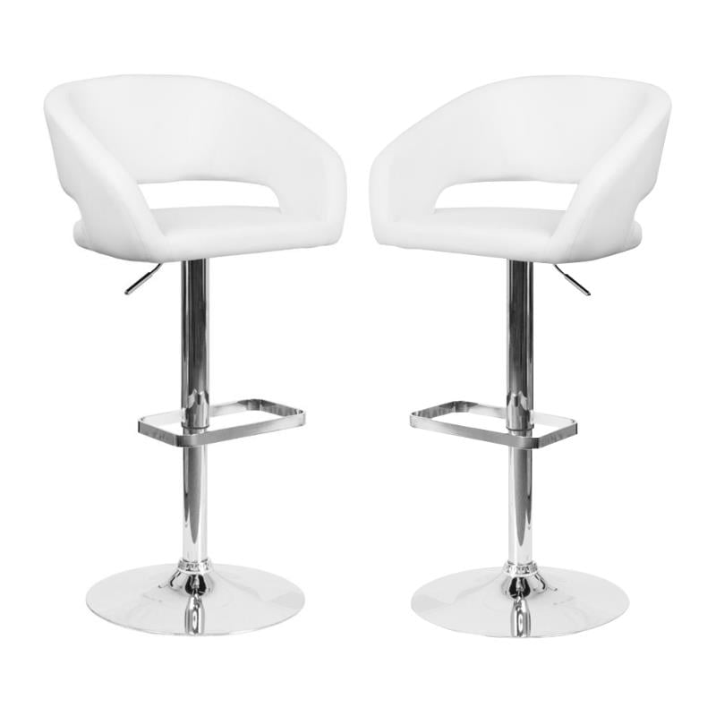 Home Square Adjustable Swivel Bar Stool in White Finish - Set of 2