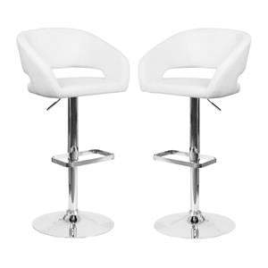 Home Square Adjustable Swivel Bar Stool in White Finish - Set of 2