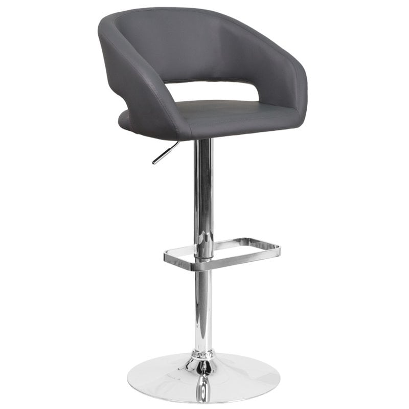 Home Square Faux Leather Bar Stool in Gray Finish - Set of 2