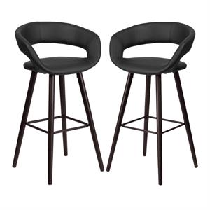 Home Square 29&quot High Faux Leather Wood Bar Stool in Black - Set of 2