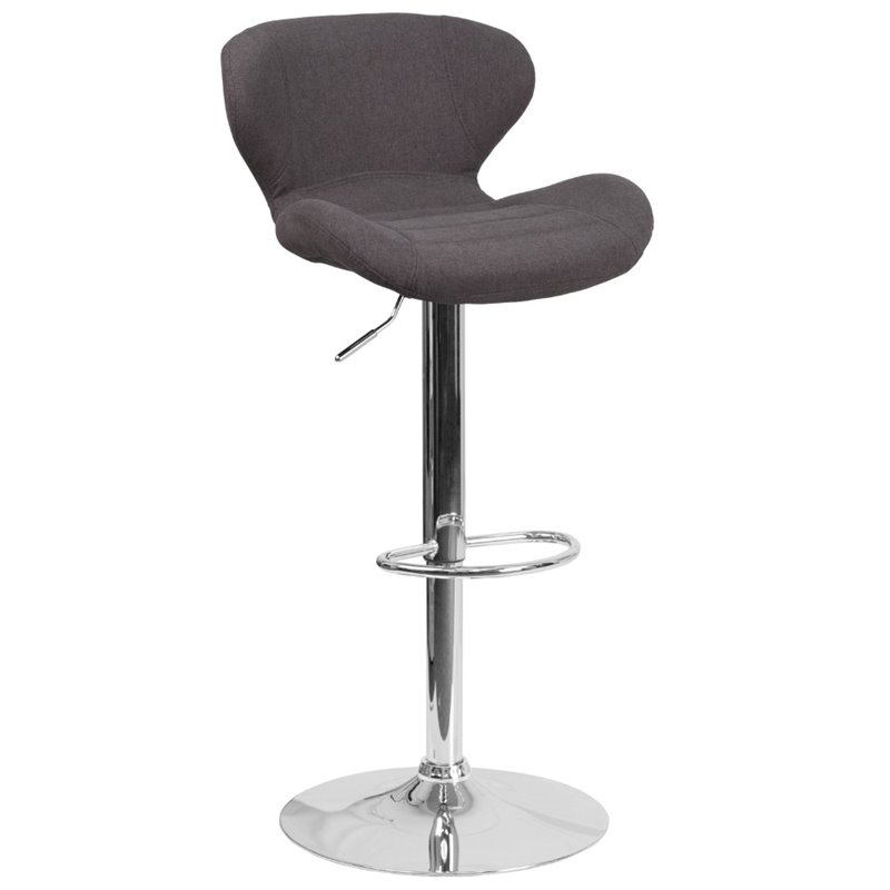 Home Square Charcoal Fabric Adjustable Bar Stool in Black Finish - Set of 2
