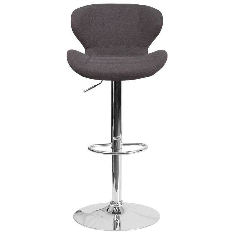 Home Square Charcoal Fabric Adjustable Bar Stool in Black Finish - Set of 2