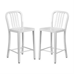 Home Square 24&quot Metal Vertical Slat Back Counter Stool in White - Set of 2
