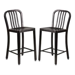 Home Square 24&quot Metal Counter Stool in Black and Antique Gold - Set of 2