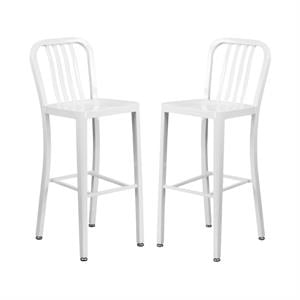 Home Square 30&quot Metal Vertical Slat Back Bar Stool in White - Set of 2