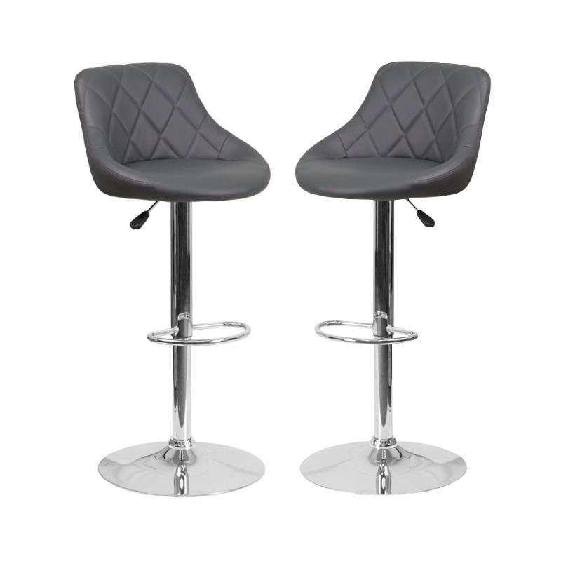 Home Square Adjustable Quilted Bucket Seat Bar Stool in Gray - Set of 2