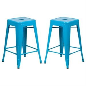 Home Square 24&quot Metal Backless Counter Stool in Crystal Blue - Set of 2