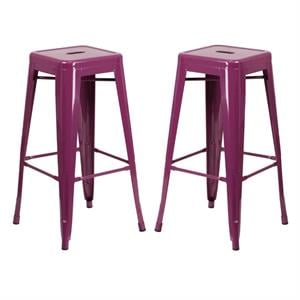 Home Square 30&quot Metal Backless Bar Stool in Purple - Set of 2