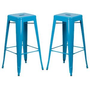 Home Square 30&quot Metal Backless Bar Stool in Crystal Blue - Set of 2