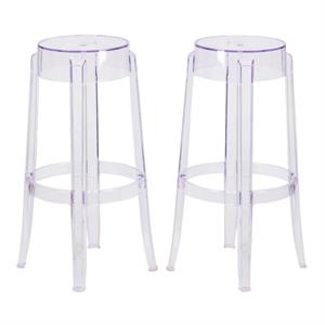 Home Square 30&quot Backless Transparent Bar Stool in Clear Finish - Set of 2