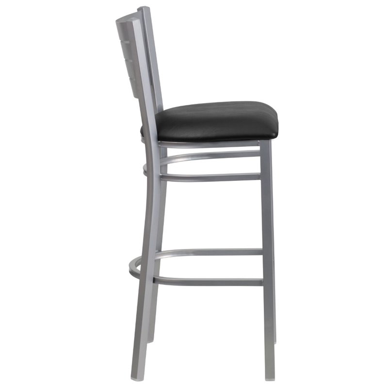 Home Square Vinyl Upholstered Bar Stool in Black and Silver - Set of 2