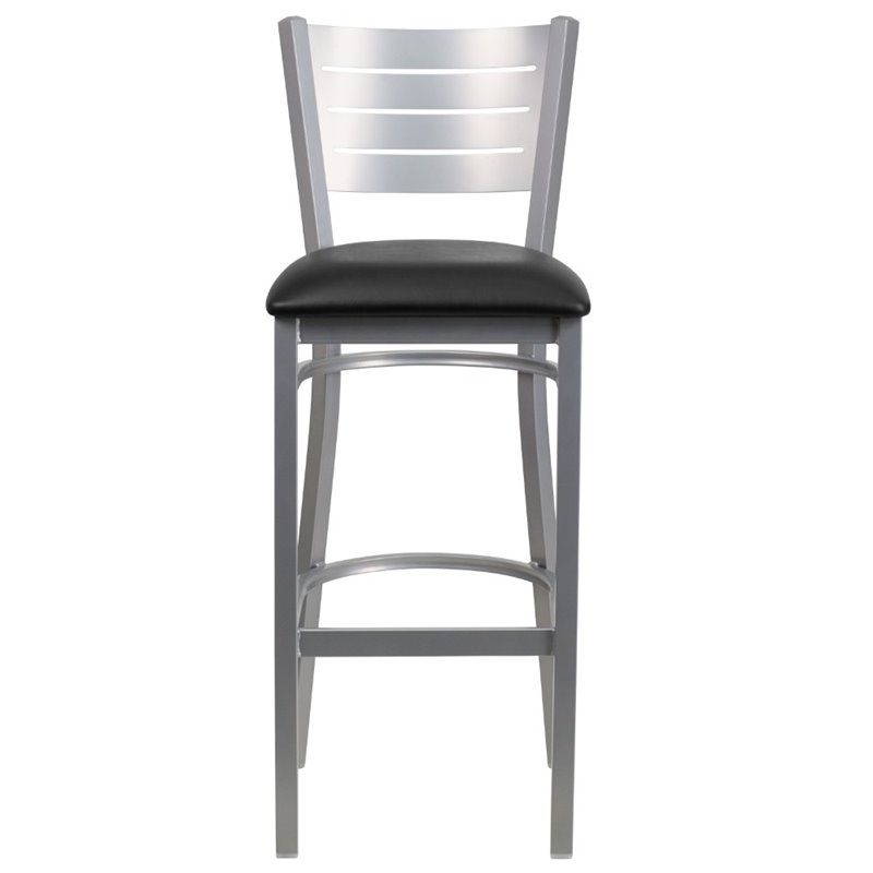 Home Square Vinyl Upholstered Bar Stool in Black and Silver - Set of 2