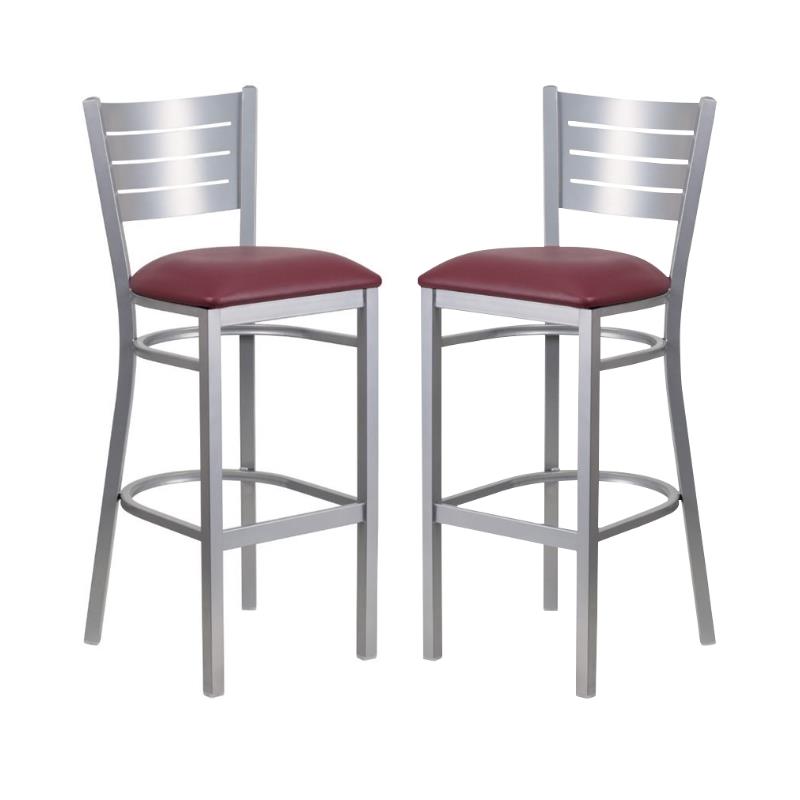 Home Square Bar Stool in Burgundy and Silver Finish - Set of 2
