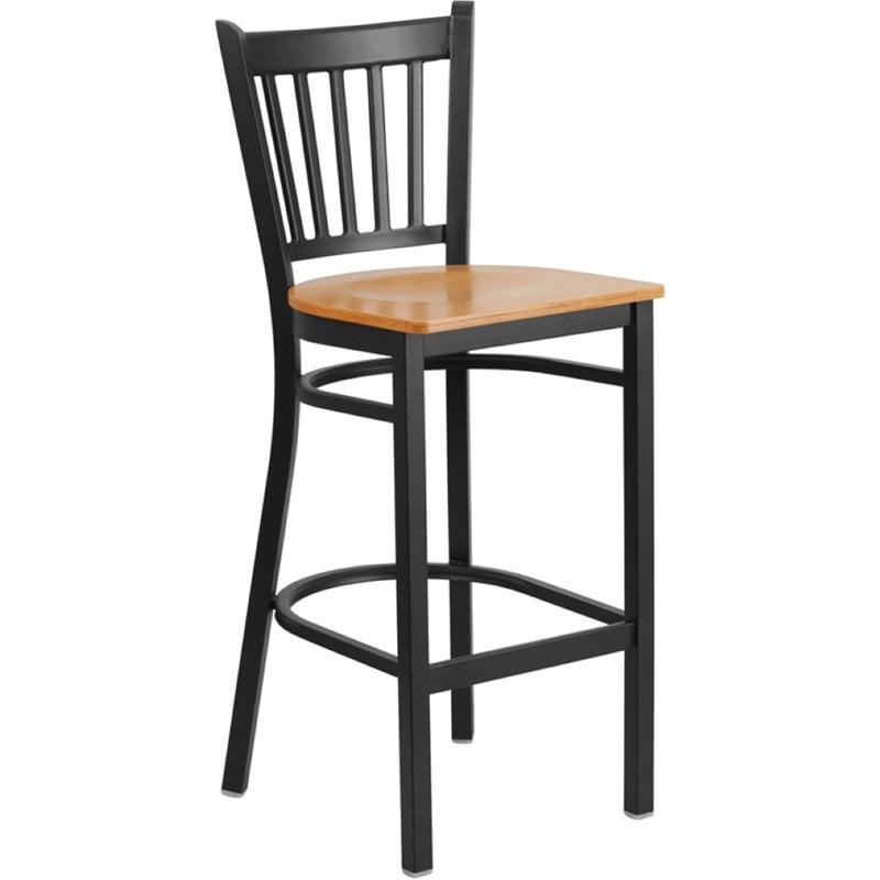 Home Square Metal Restaurant Bar Stool in Black and Natural Finish - Set of 2