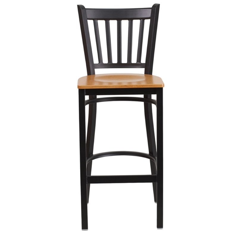 Home Square Metal Restaurant Bar Stool in Black and Natural Finish - Set of 2