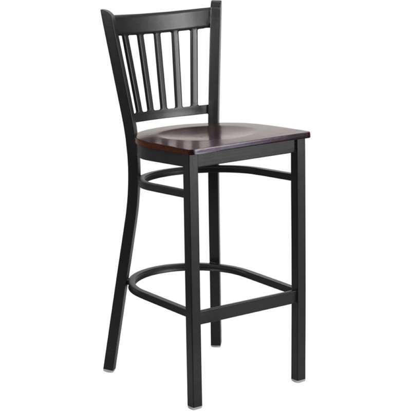 Home Square Metal Restaurant Bar Stool in Black & Walnut Finish - Set of 2