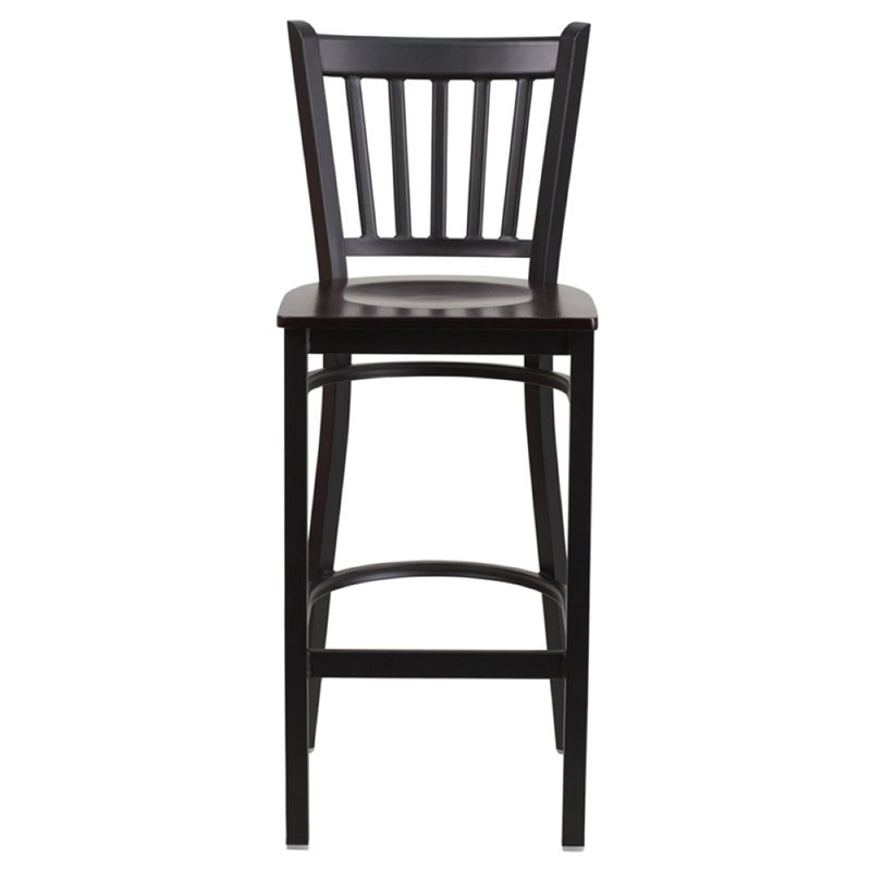 Home Square Metal Restaurant Bar Stool in Black & Walnut Finish - Set of 2