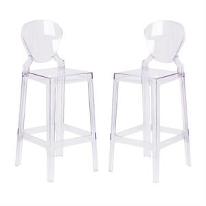 Home Square 30&quot Tear Back Ghost Bar Stool in Transparent Crystal - Set of 2