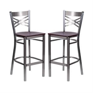Home Square 29&quot Wood Bar Stool in Mahogany Finish - Set of 2