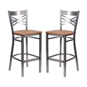 Home Square 29&quot X Back Wood Bar Stool in Natural Finish - Set of 2