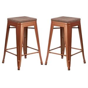 Home Square 24&quot Backless Metal Counter Stool in Copper - Set of 2